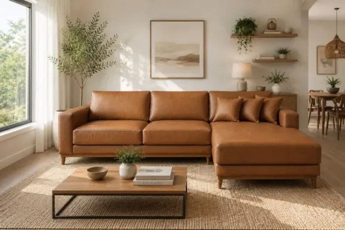 Sofá com Chaise 2,50 Corino Marrom NOVO PRONTA ENTREGA