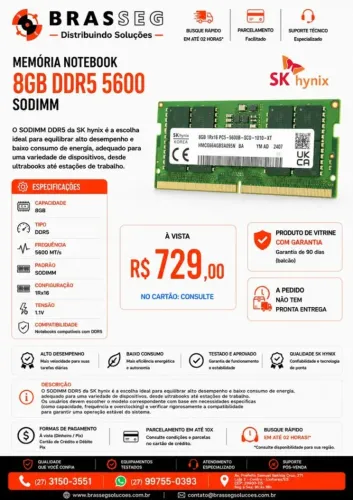 Memória Notebook SK hynix 8GB DDR5 5600MHz SODIMM