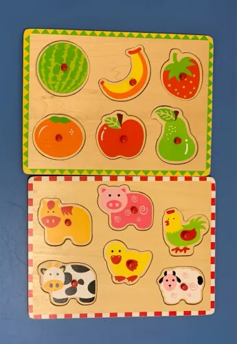 Economize no frete -2 Brinquedos Pedagógicos de Madeira -ANIMAIS e FRUTA. Montessori