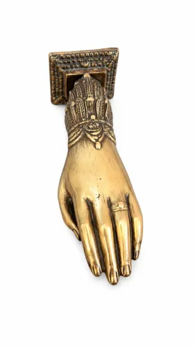 Batedor de Porta Antigo em Bronze Formato de Mão Decorativa
