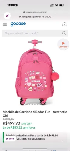 Mochila Go case infantil 4 rodinhas