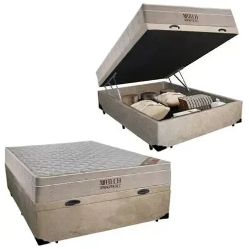 Colchão Casal Espuma D33 + Cama Box Baú cor Bege Amendoim