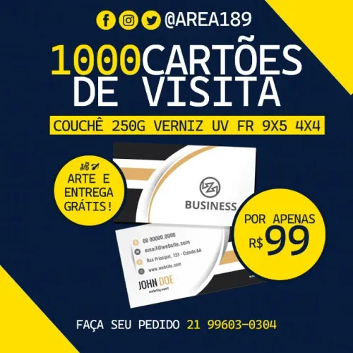1000 Cartões Visita frente e verso verniz total