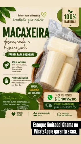 Macaxeira Descascada e Pronta para Cozinhar