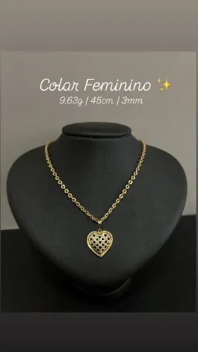Colar Feminino ouro 18k + pingente coração garantia vitalícia 