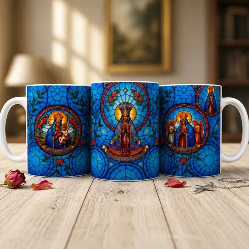 Caneca Nossa Senhora Aparecida Religiosa Floral Fé