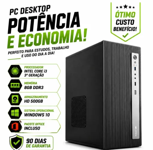 PC i3 da 3 geração, 8gb de memória, hd 500gb, Windows 10 + pacote Office, ddr3