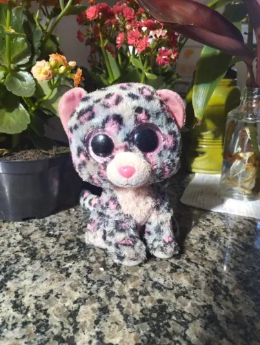 Beanie boo onça cinza e rosa pelúcia usado