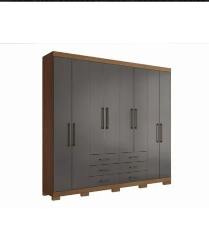 Guarda Roupa Casal 8 Portas e 6 Gavetas Com Pés Master Cinza/Jatobá/Grafite.