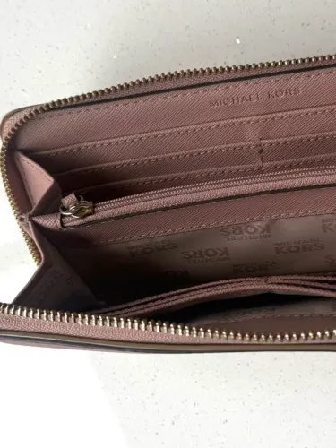 michael kors - carteira feminina couro textura nude