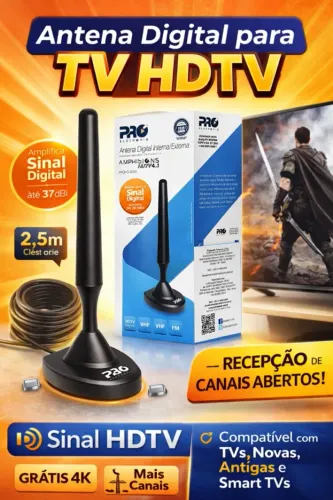 Antena Digital Interna E Externa Hdtv 4 Em 1 Prohd-2300