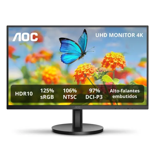Monitor AOC 27" 4K IPS 125% sRGB 97% DCI-P3 Auto Falantes Furação Vesa