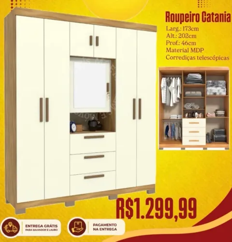 Guarda roupa de casal com espelho - Novo