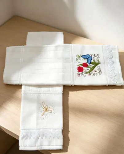 kit 2 toalhas de lavabo bordadas algodão