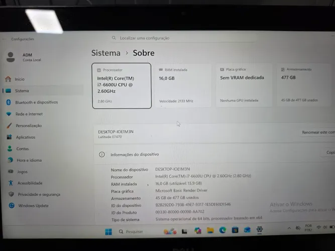 Dell E7470 Touch, I7, 16GB, NVme 512gb