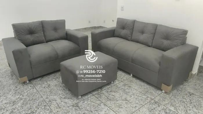 Sofá 2 e 3 assentos com Puff Suede de qualidade D33 Confortável Direto da Fábrica | Qualid