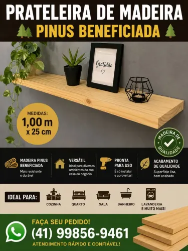 Prateleira de madeira pinos