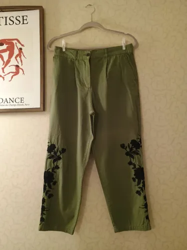 calça zara sarja verde militar bordada 38