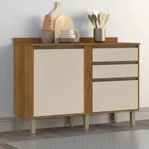 Balcão Cozinha Perola 2Pts 2Gvs Cinamomo.Off White Salleto - Entrega Rápida! 