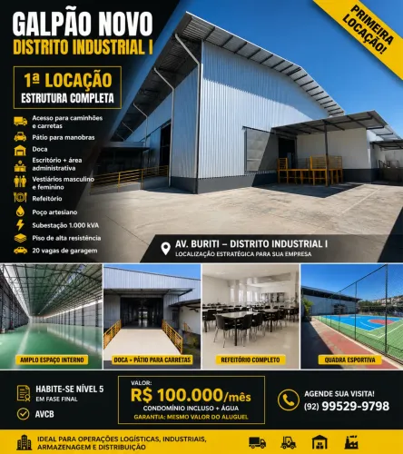 Galpão Novo DI I 2.232m² | Doca + 1000kVA | 1ª Locação