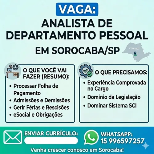 ANALISTA DE DEPARTAMENTO PESSOAL (ESCRITÓRIO CONTÁBIL)
