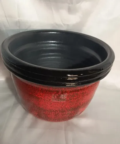 Vaso de Cerâmica Esmaltado Vermelho com Preto 18x27 cm