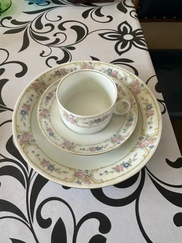 Trio de Chá Antigo Porcelana Renner Medaillon Porto Alegre