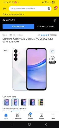 Celular Samsung  A 15 256 giga estado novo  preço bom vender longo 