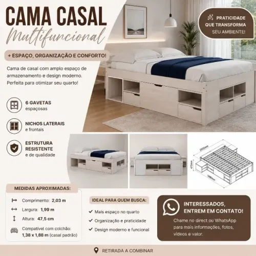Cama Casal Madeira Maciça Branca