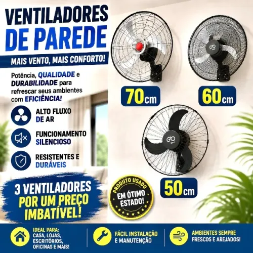 Ventiladores de parede TURBÃO ( ROLAMENTO) - 70, 60 é 50cm - MUITO POTENTE!!!