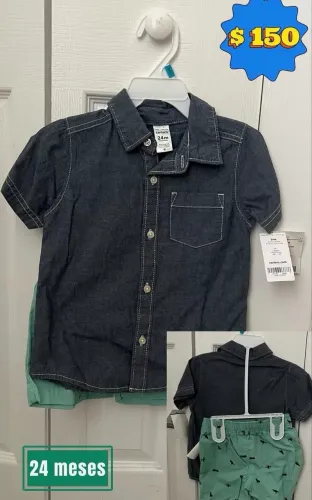 Kit camisa jeans e bermuda menino Carters - 24 meses