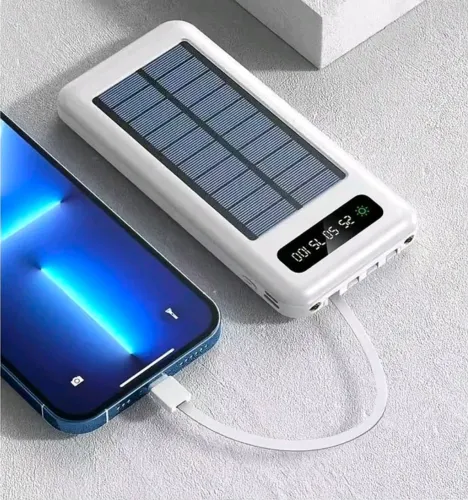Carregador Portátil Power Bank<br>Solar 20.000mah Com cabos 5 Em1 LED<br>lanterna