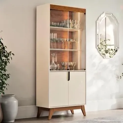 Cristaleira 4 Portas Led Paraty Off White/Canela Mobler