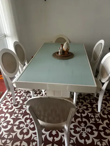 Conjunto de Mesa de Jantar com 6 Cadeiras - Tampo de Vidro