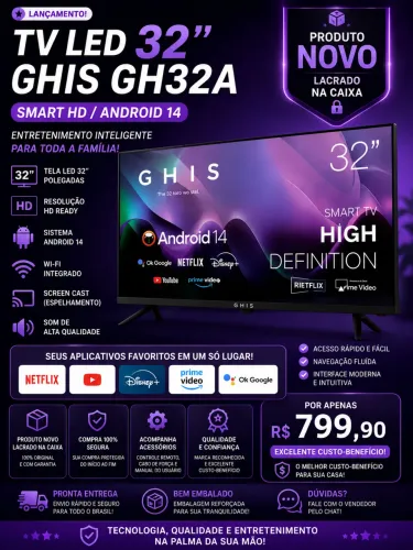 ? SMART TV LED 32? GHIS GH32A - ANDROID 14 | NOVA E LACRADA ?