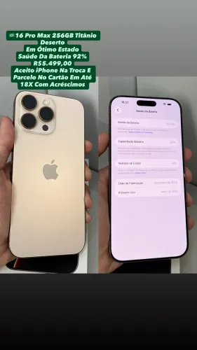 iPhone 16 Pro Max 256GB Titânio Deserto - Em Ótimo Estado
