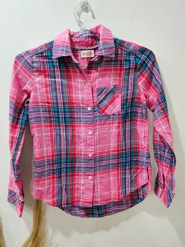 Camisa Xadrez Infantil Rosa Tamanho 7/8 anos