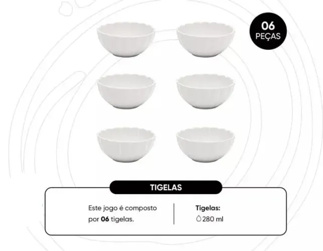 Jogo 6 Tigelas Sobremesa 12cm Oxford Flora Camélia