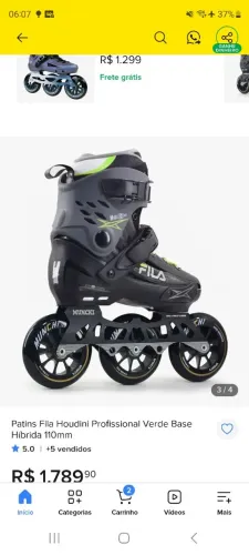 Patins Fila Houdini Profissional TAM 44 Preto Branco Base Híbrida 110mm