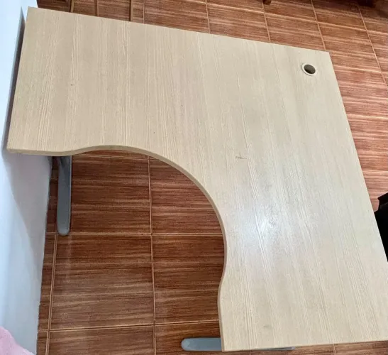 Mesa Escritório em L - Home Office - 120cm - Madeira Clara Pé Metal