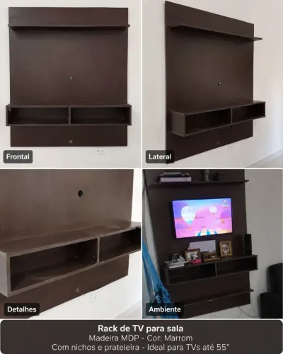 Rack Painel para TV Suspenso em Madeira Marrom