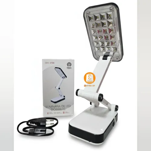 Luminária Dobrável de 24 LEDs, Recarregável, Ajustável