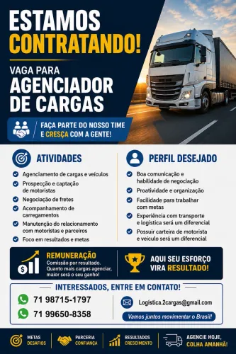 Vaga de emprego ! Agênciador de cargas
