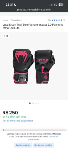 Luva de boxe Venum rosa feminina / infantil