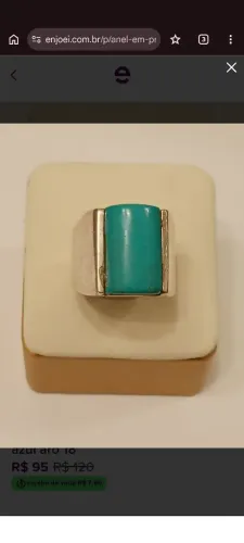 Anel prata 925 Baquelite azul aro 18