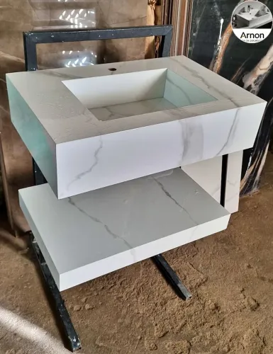 Pia lavatorio banheiro esculpida no porcelanato 60x41 