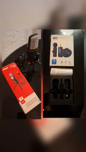 KIT Microfone com suporte e de lapela sem fio 