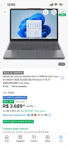 Notebook Lenovo IdeaPad Slim 3 Luna Grey