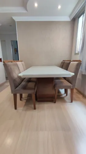 Mesa de Jantar - Alvorada 180 Tp Mdf Vidro canto Reto 6 Cadeiras Rufato