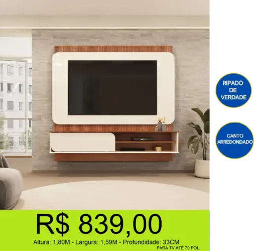 Painel com ripado em seu Design - para até 70 polegadas